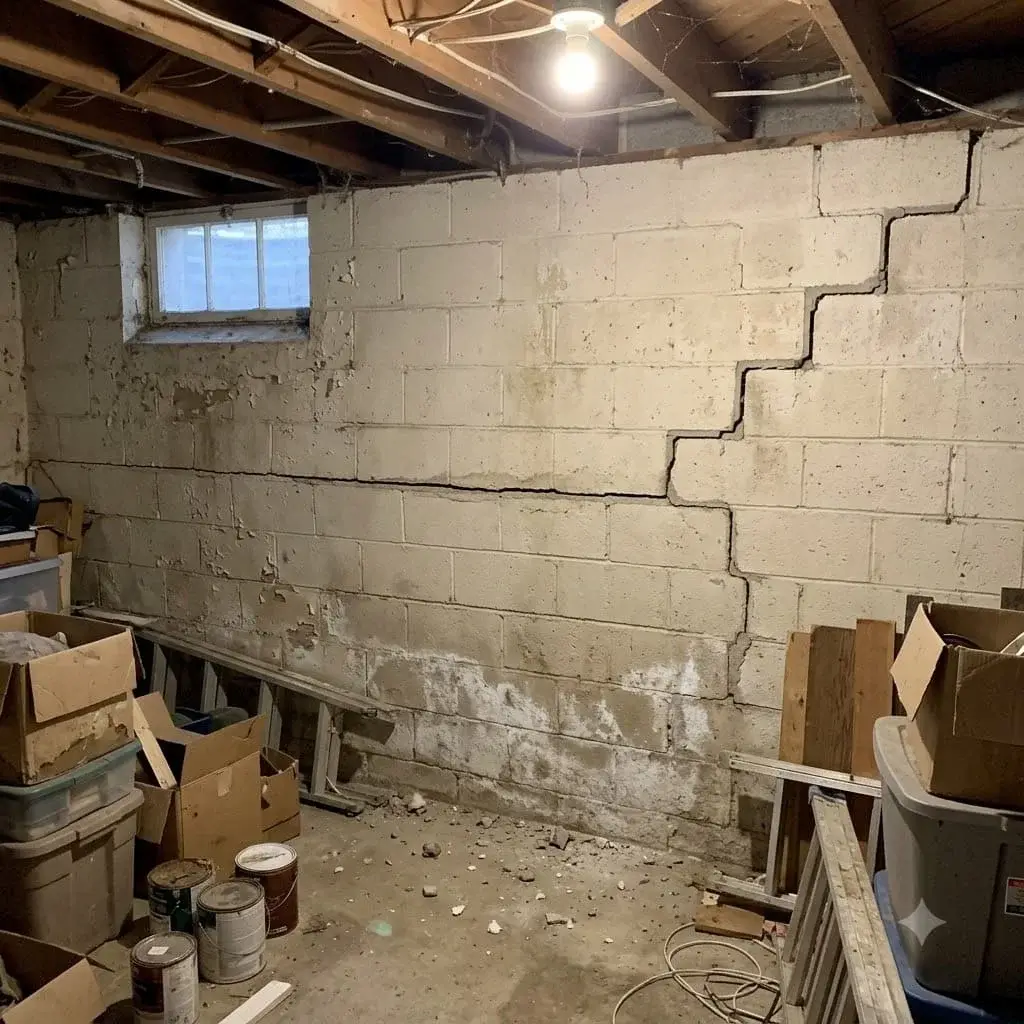 Horizontal crack in a bowing block basement wall